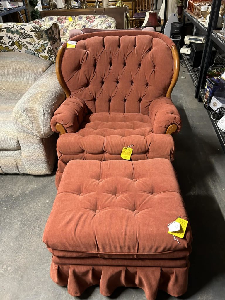 Burnt Orange Chair and footstool.